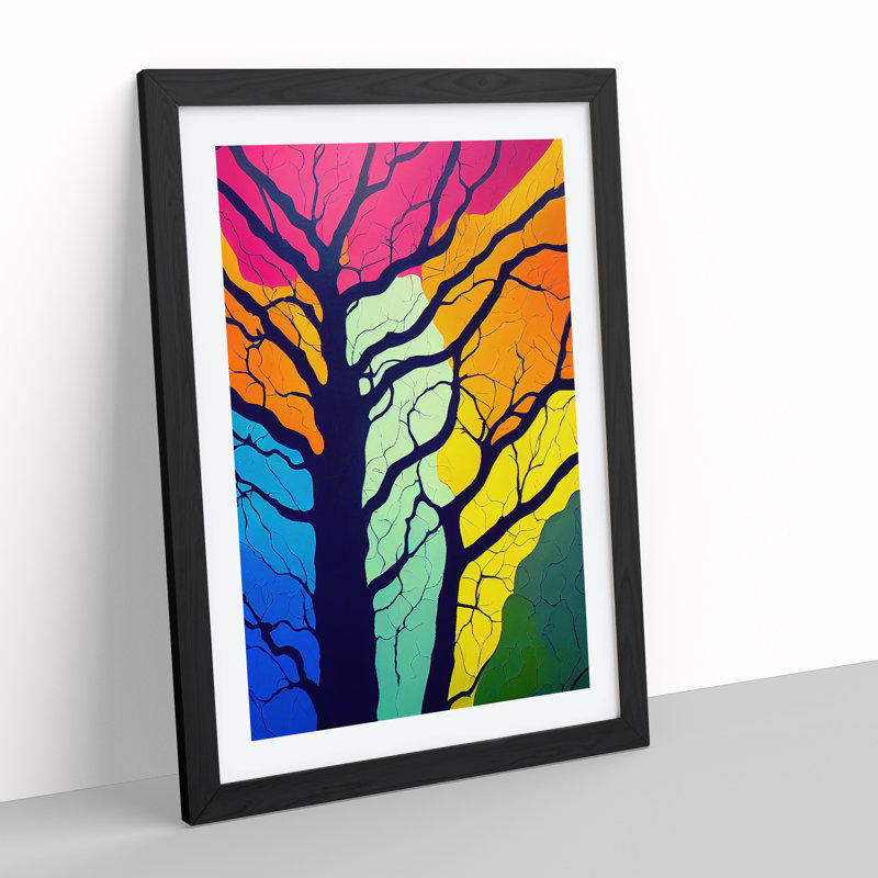 Colourful Tree No.4 - Print, Black Framed, White, 34cm H x 25cm W x 2cm D