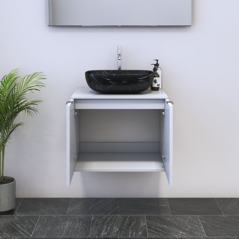 Meuble-lavabo simple 23,6 po avec dessus Kayben, Noir, Blanc