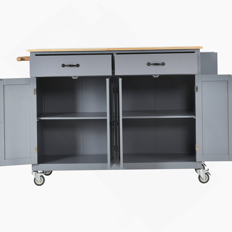 Kitchen Island Cart With Solid Wood Top And Locking Wheels, 4 Door Cabinet And Drawers, Blue
