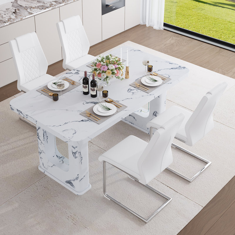 Ensemble de table de salle à manger 64,5 po, 5 pièces: table, 4 chaises, Blanc