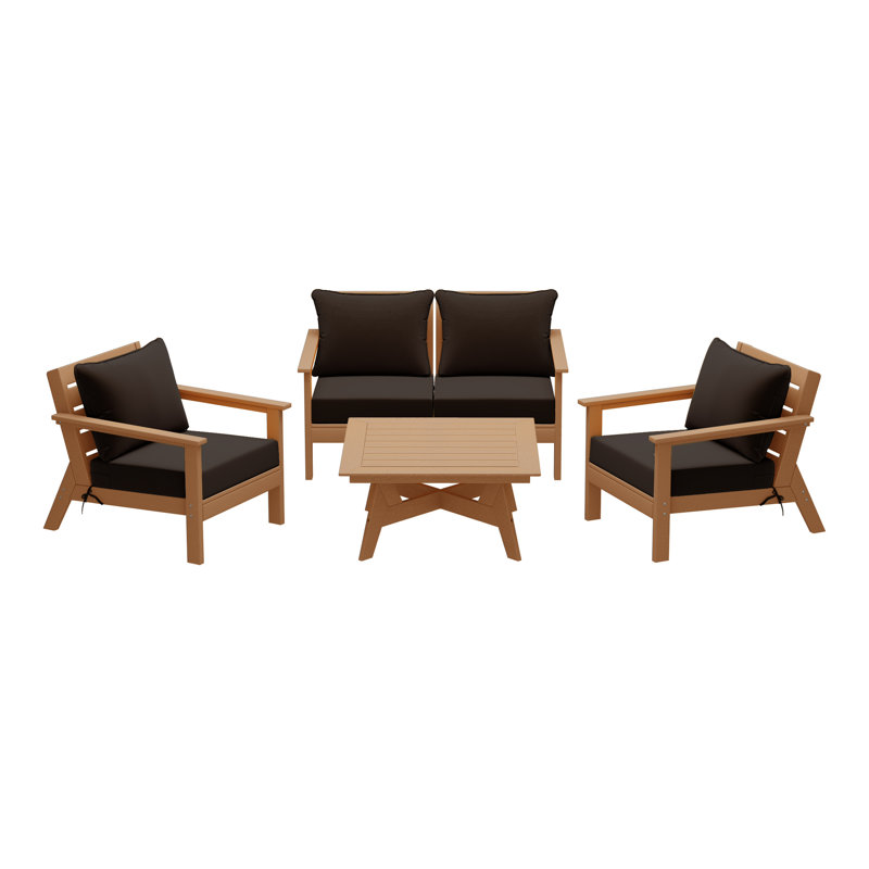 Ensemble de conversation à assise profonde 5 pièces, Teck, Brun