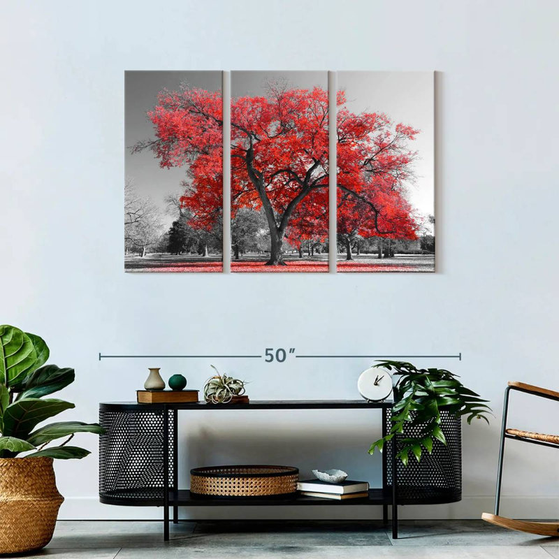 Arbre rouge - Ensemble de 3 toiles tendues, H 28 po x l 45 po x P 1,25 po