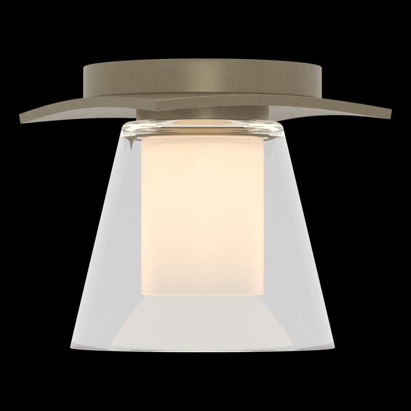 Wren 1 - Light 5.1" Simple Cone Flush Mount, Opal and Clear Glass, Soft Gold