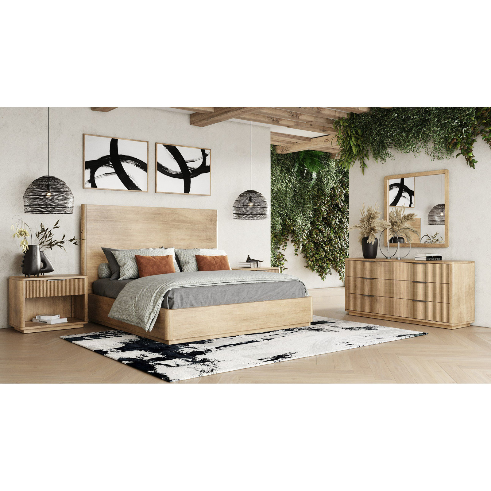 Akira Wood Wall Mirror, White Oak