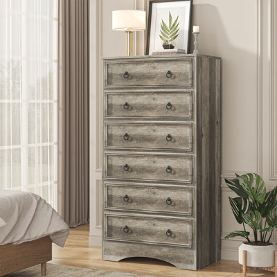 Commode de 132 cm de hauteur pour chambre à coucher, meuble de rangement en bois à 6 tiroirs