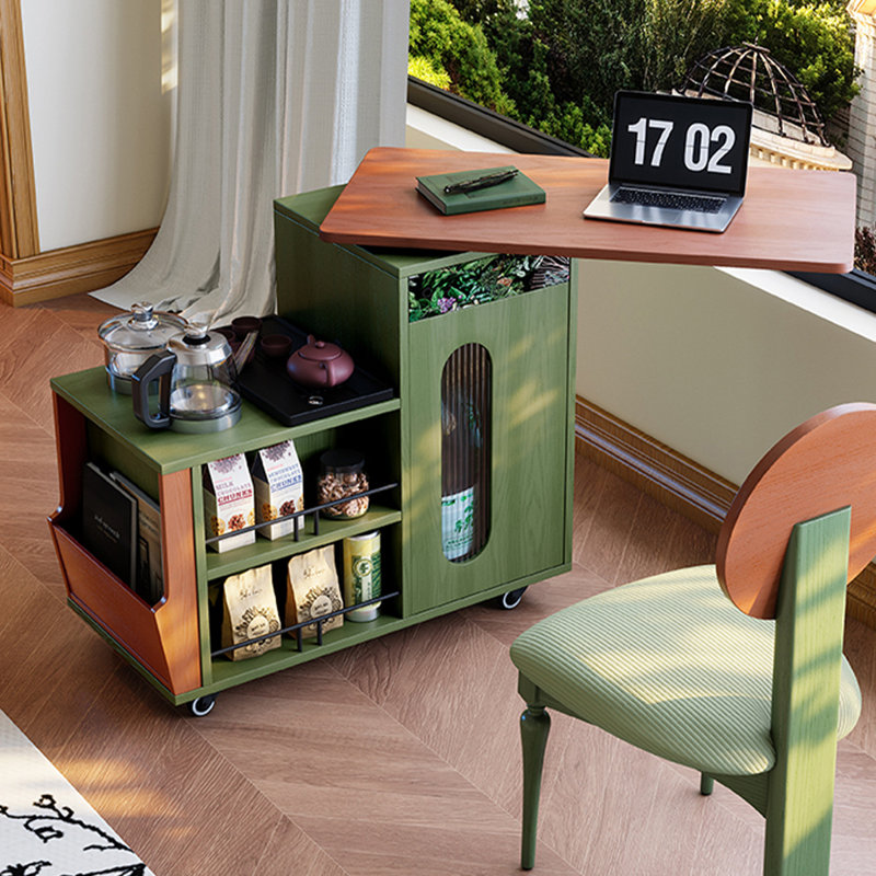 34.65"Green Solid Wood Mobile Coffee Table