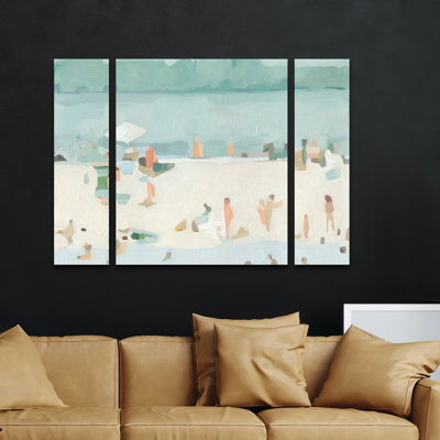 Ensemble de 3 panneaux - Emma Scarvey «Sea Glass Sandbar I», art mural sur toile pour le salon, la chambre ou le bureau 
