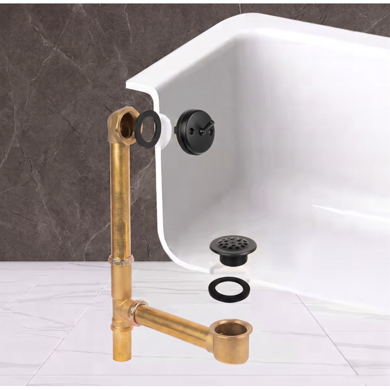 Trip Lever Leg Tub Drain with Overflow, Matte Black