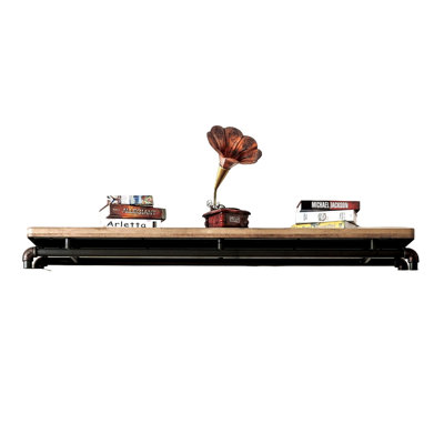 Console de style industriel avec structure en métal et bois, finition noire et ton antique