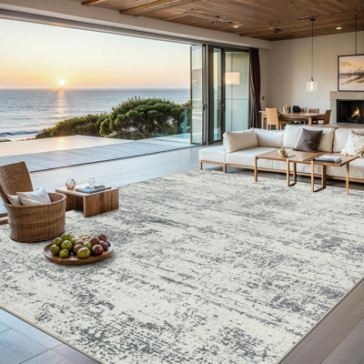 6x9 Living Room Area Rug - Washable Area Rug Modern Abstract Soft Large Neutral Non Slip Area Rug
