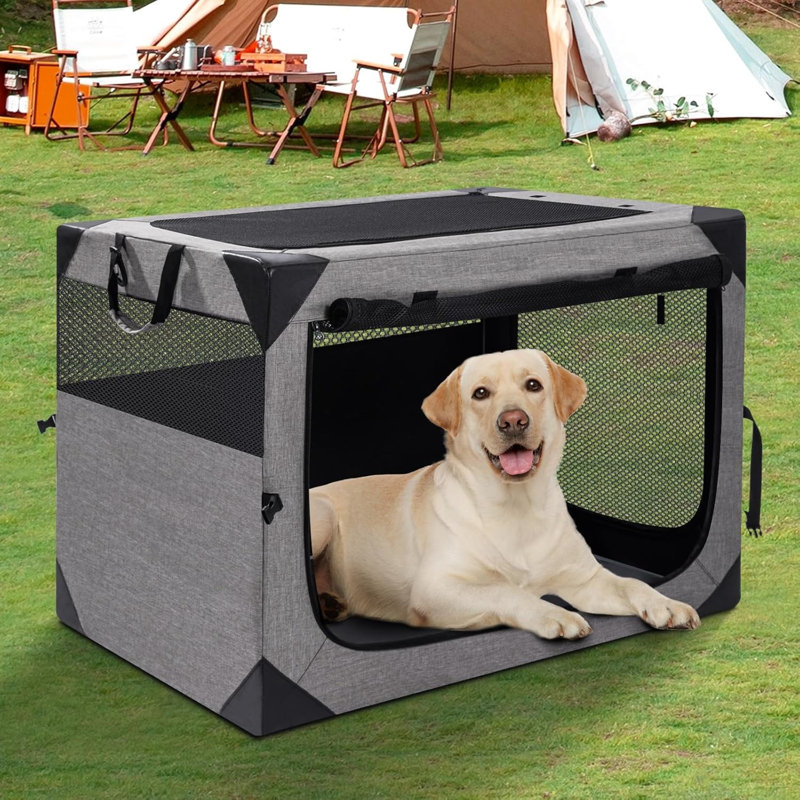 Cage de voyage portable pour chien de 30 pouces, chenil pliant pour animaux 3 portes avec fenêtres en filet durables pour chiens de taille moyenne, cage pliable pour chien