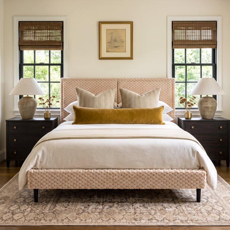 Lit tapissier contemporain Solara, Chameau, Très grand