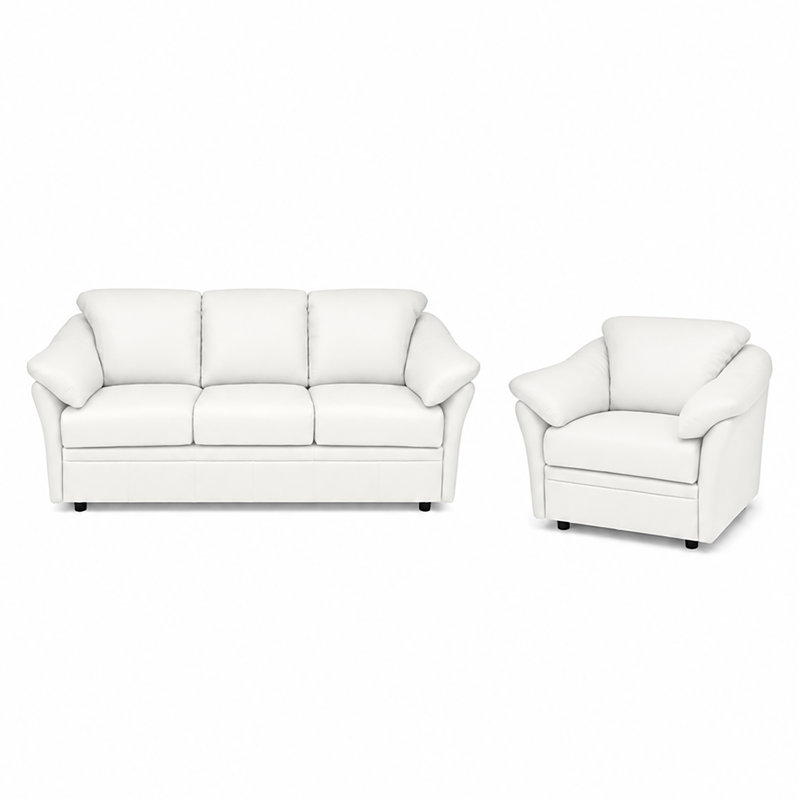 Ensemble de canapés en cuir Ramdev, Cuir véritable blanc, Canapé, chaise
