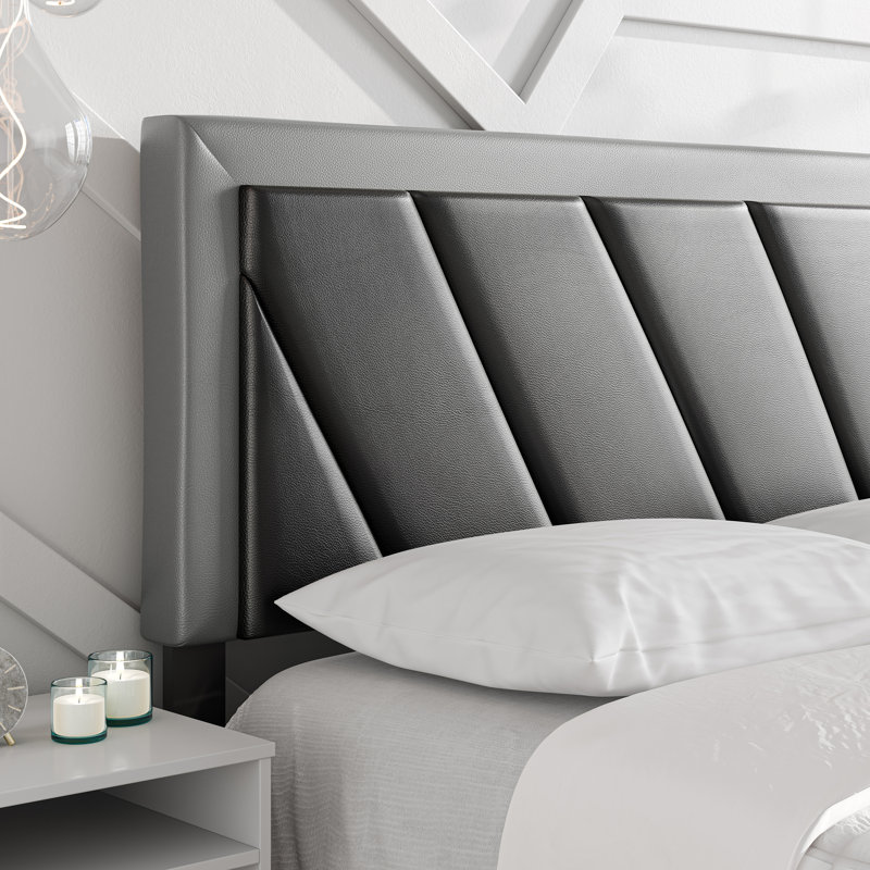 Lit plateforme tapissier Savona, Double, Noir / gris