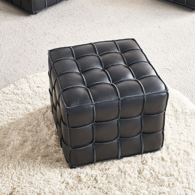 Repose-pieds capitonné en cuir véritable de 17,32 po de largeur et repose-pieds pour le salon et la chambre à coucher