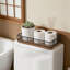 Organisateur de panier de toilette avec poignée, plateau de rangement de salle de bain en bois rustique et en fer pour papier hygiénique et articles essentiels, tablette peu encombrante