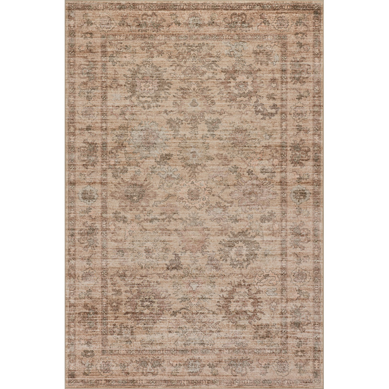  Omellia Traditional Floral Washable Area Rug, Rectangle 6' x 9'