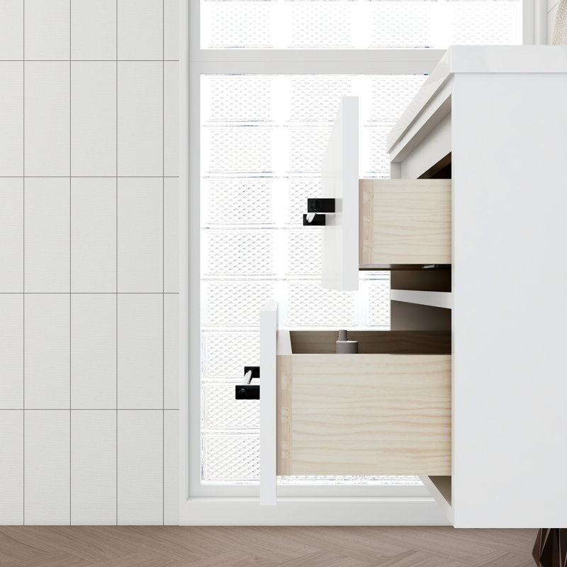 Meuble-lavabo mural 24 po avec lavabo en acrylique renforcé Victoria, Blanc lustré