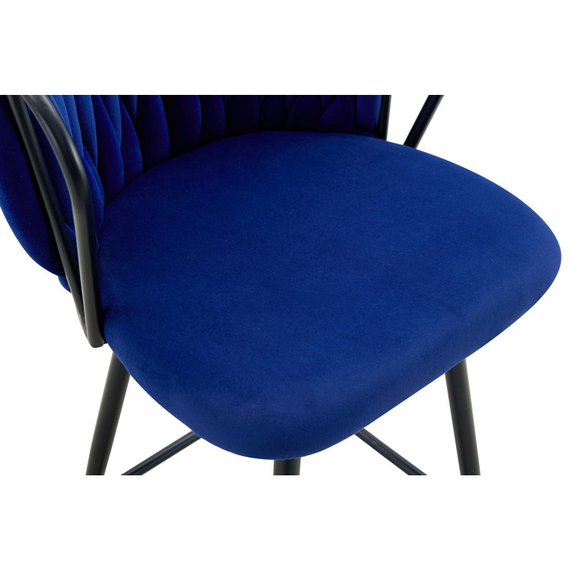 Tabouret de bar moderne en velours tressé avec dossier en corde tissée et structure en métal, Siège beige / cadre doré