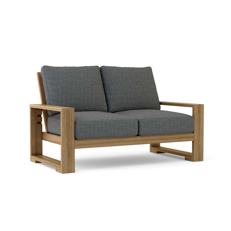 Lochlan Deep Seating Teak Loveseat with Sunbrella Cushions, Cast Charcoal