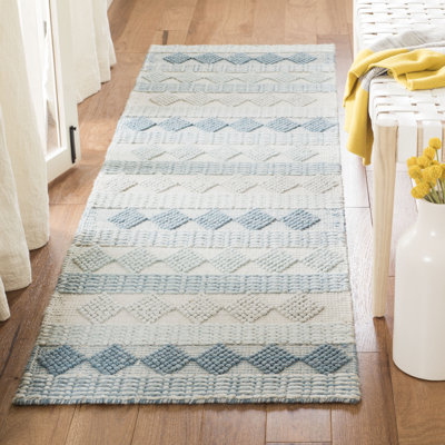 Jacques Natura Hand Loomed Wool/Cotton Geometric Rug in Beige/Blue
