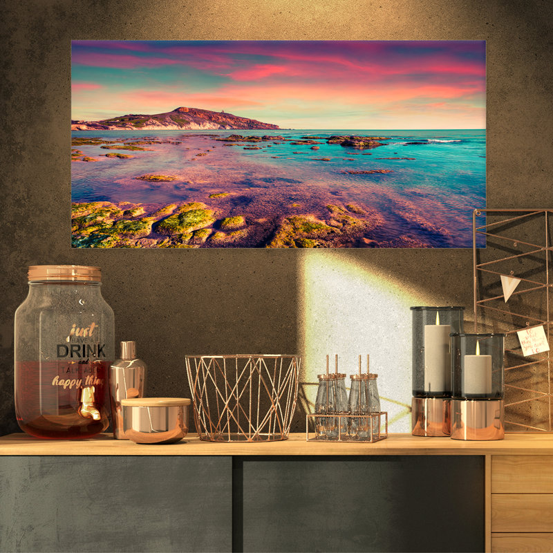 «Risa Giallonardo Beach Colorful Sunset», impression, H 16 po x l 32 po x P 1 po, Toile avec cadre flottant