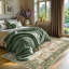 Tapis à motif d'oiseau botanique rétro 5 x 7 pi - Tapis d'intérieur lavable pour le salon, la chambre à coucher, la salle à manger sous la table