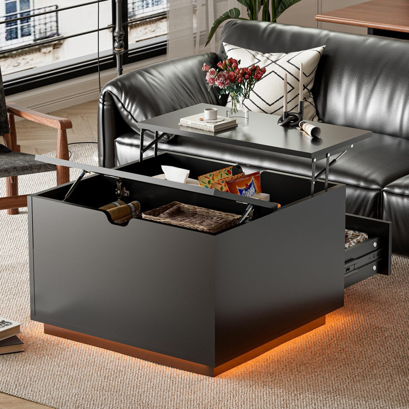Led Coffee Table For Living Room,high Gloss Coffee Table With Large Storage, Lift Top Coffee Tables For Living Room And Office