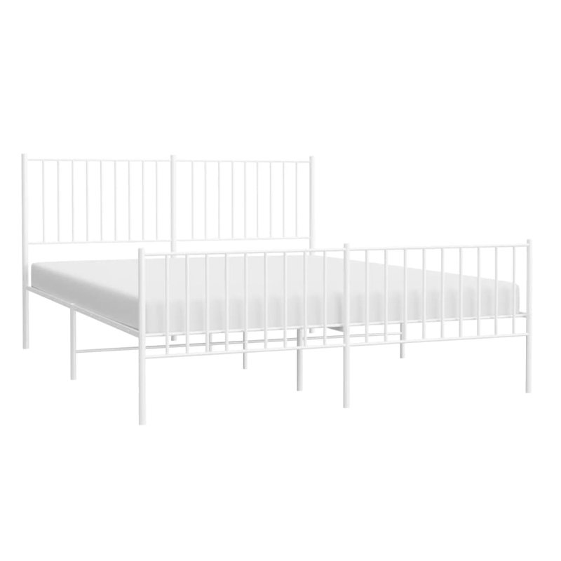 Metal Bed Frame with Headboard and Footboard White, European Kingsize (160 x 200cm)