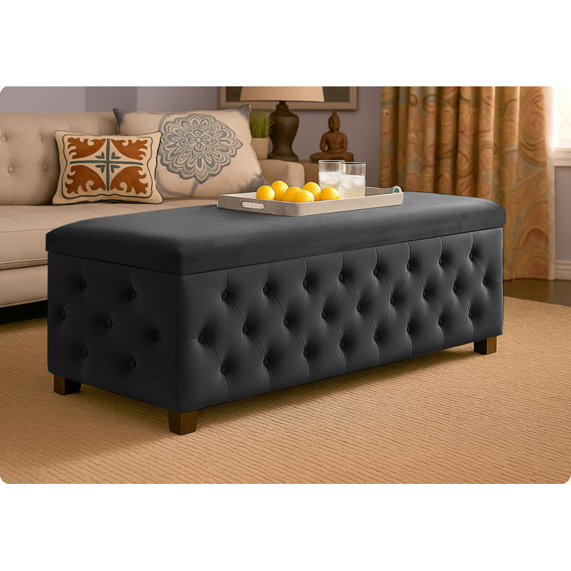 Empire Wide Chesterfield Rectangle Solid Color Standard Ottoman Storage Bench, Plush Velvet Upholstered Coffee Table with Legs