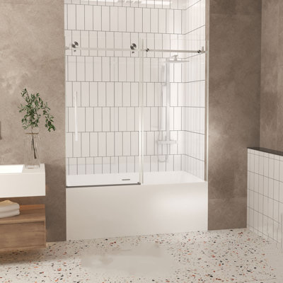 Porte de douche sans cadre, 60 po Large x 60 po Haut, 1/4 po (6 mm) en verre trempé transparent