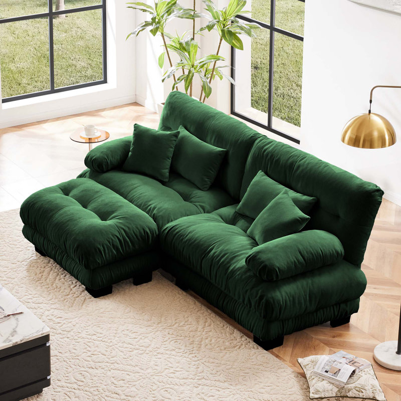 Canapé 2 places avec repose-pieds Chenille, Vert, H 35,4 po x l 94,4 po x P 36 po