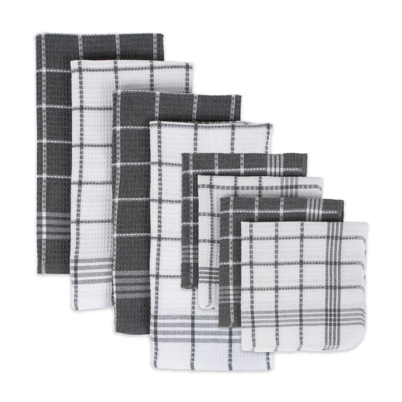 Cotton Checkered Waffle Kitchen Towel Linen Set, Gray