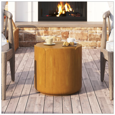Round Outdoor Indoor Side Table, Modern Wood Grain Design, Sturdy MGO Waterproof, No-Assembly Required for Patio and Living Room