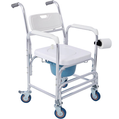 4-in-1 Rolling Commode Chair – Mobile Shower and Bedside Toilet Chair with Locking Wheels for Elderly and Mobility Assistance