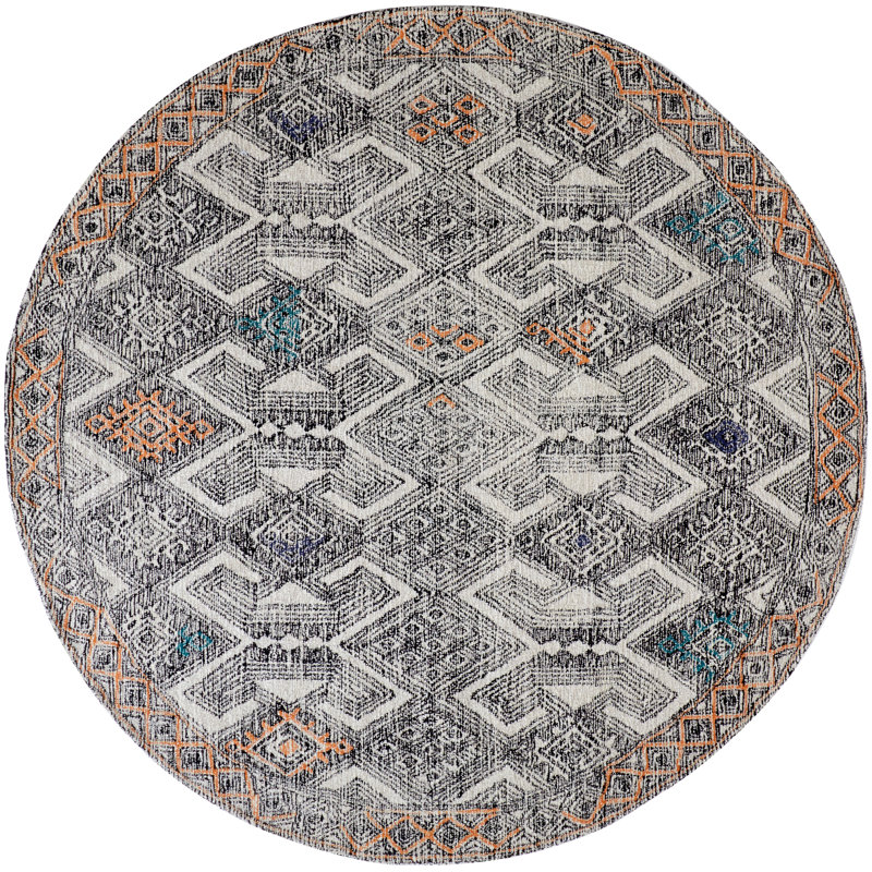 Eliel Geometric Hand Tufted Black/White/Orange Area Rug, Round 8'