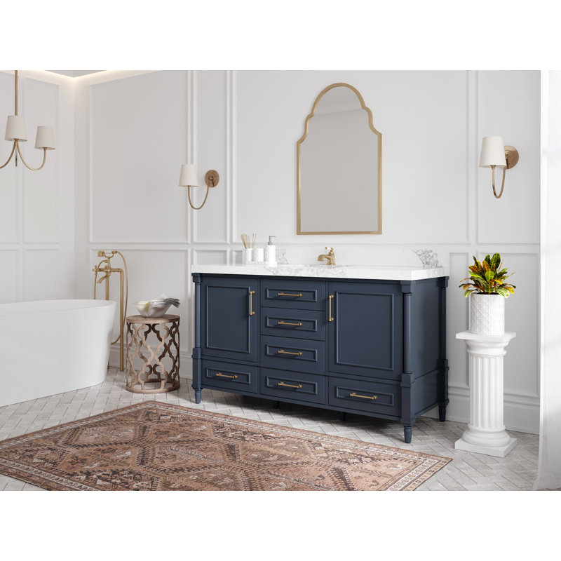 Aberdeen 60'' Single Bathroom Vanity with Quartz Top, White Quartz, Hale Navy Blue