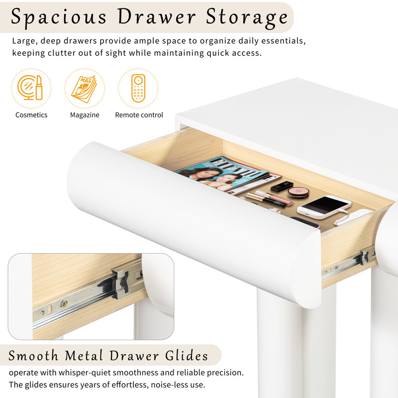 Modern 47.5" Entryway Console Table With Curved Drawers , Narrow Sofa Table, White