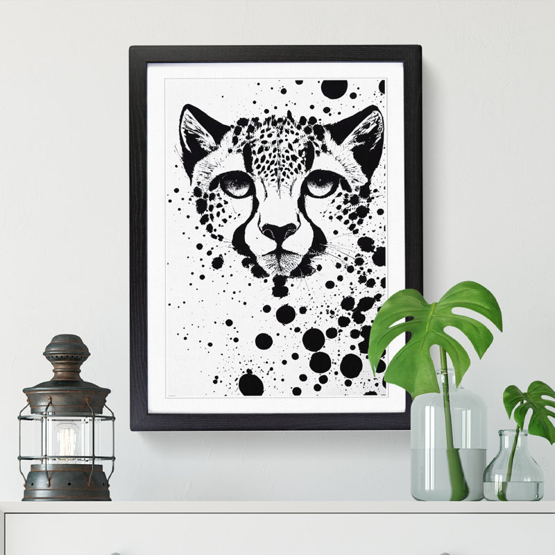 Cheetah Paint Splatter - Picture Frame Print, Black Framed, 34cm H x 25cm W