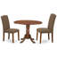L'ensemble de meubles de salle à manger 3 pièces comprend une table de salle à manger ronde avec Dropleaf et 2 chaises Parsons en tissu de café noir foncé, 42 x 42 pouces, acajou-1238114377-1238114379-1238114381