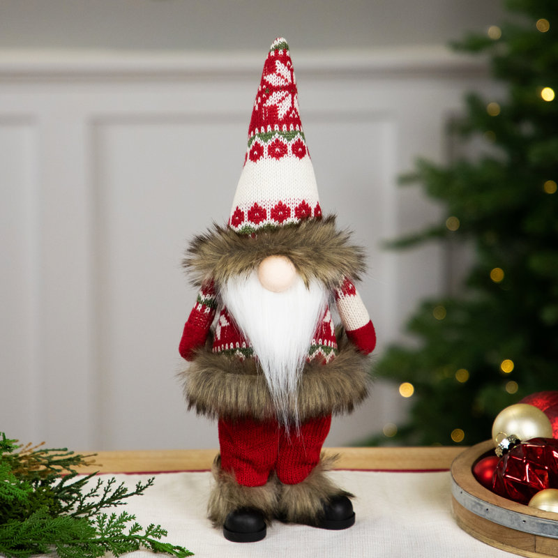 Gnome debout avec une silhouette de Noël tricotée - - Rouge