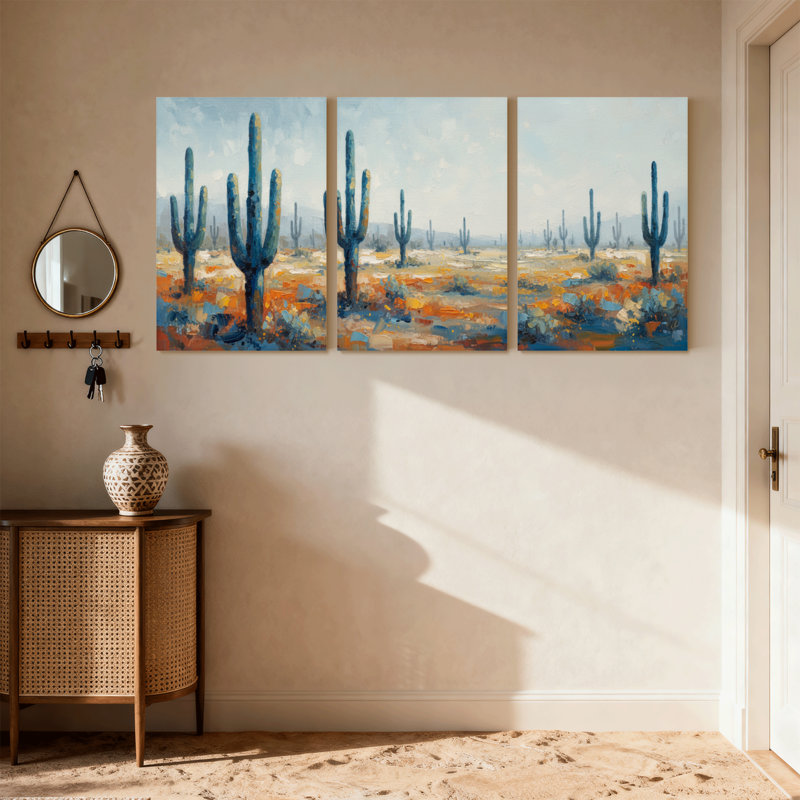 «Plants & Flowers Desert Landscape Cactus Sky Horizon», ensemble de 3 impressions sur toile, H 30 po x l 60 po