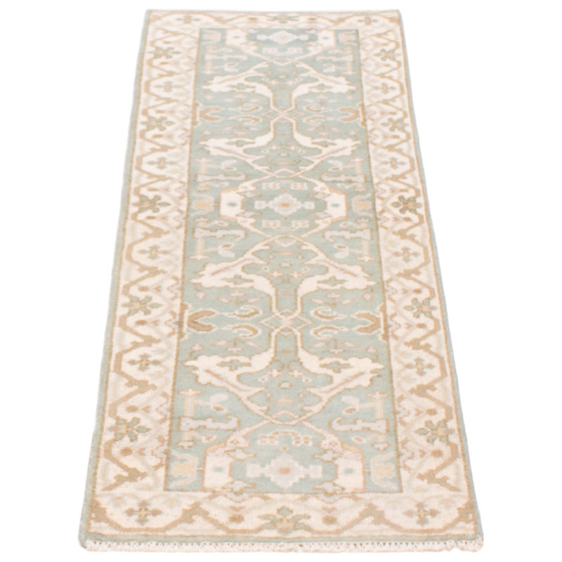 Tapis de couloir unique en laine vert clair 2 pi 7 po x 8 pi One-of-a-Kind