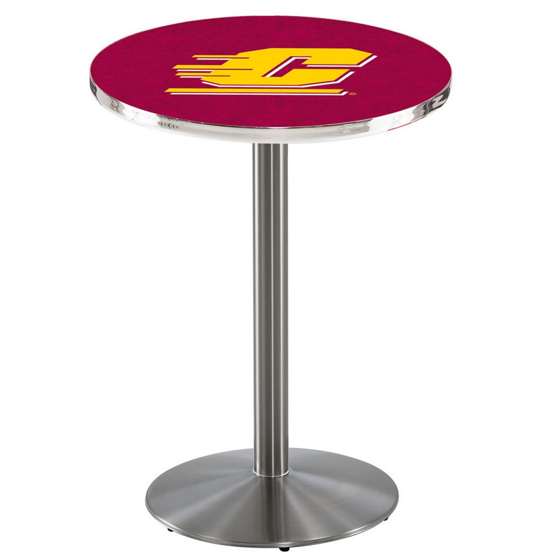 Round Metal Base Dining Table, Stainless Steel, Central Michigan University
