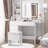 Vanity Desk Set With Led Lighted Mirror & Power Outlet, Makeup Table Top with 3 Open Bookcases, 3 Cubbies, 2 Drawers, Dresser Table for Bedroom, Checkroom-1244200110