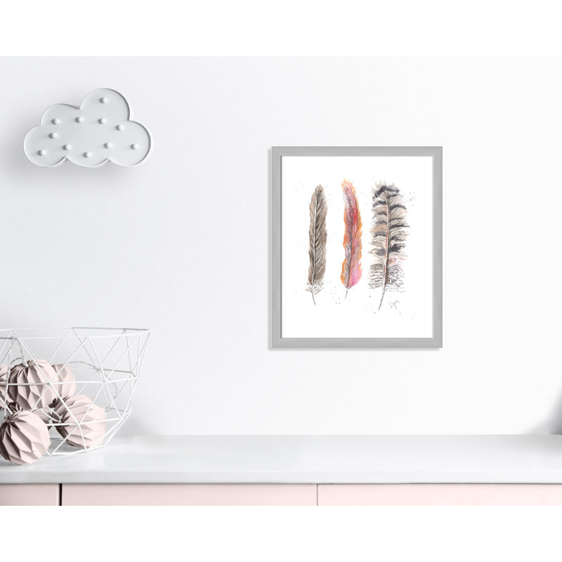 Art juvénile, plumes de plumes II, H 26,5 po x l 22,5 po x P 0,6 po, Cadre argenté