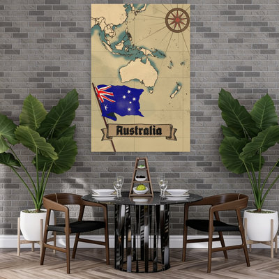 Vintage Australia Map Flag Classic Vintage Rose Wall Art Print 1 Piece Wrapped Canvas Wall Art