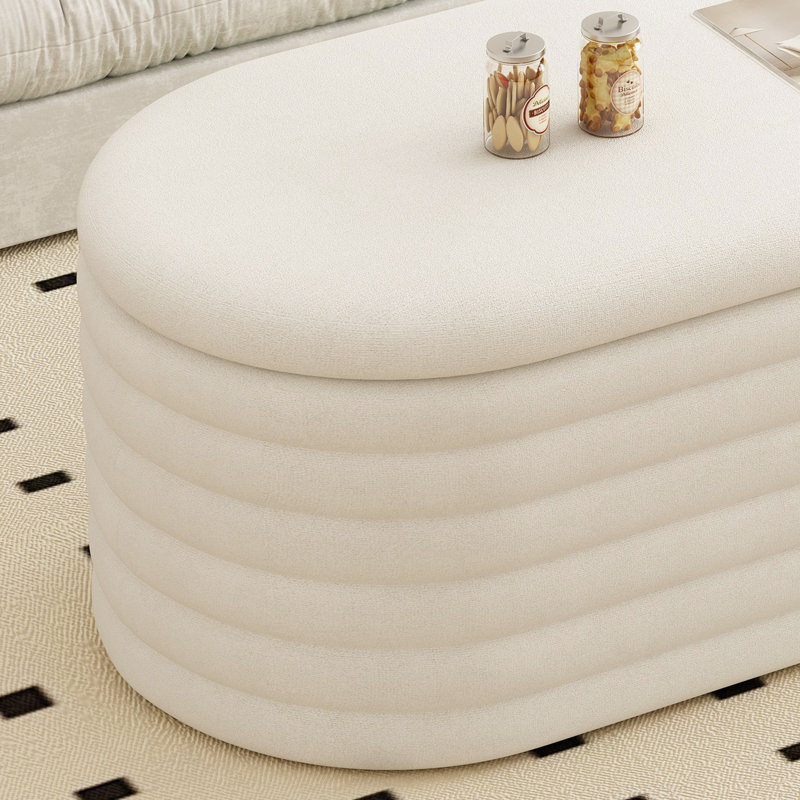 Versatile Fabric Storage Teddy Ottoman Bench with Safety Hinge - 40-inch, White
