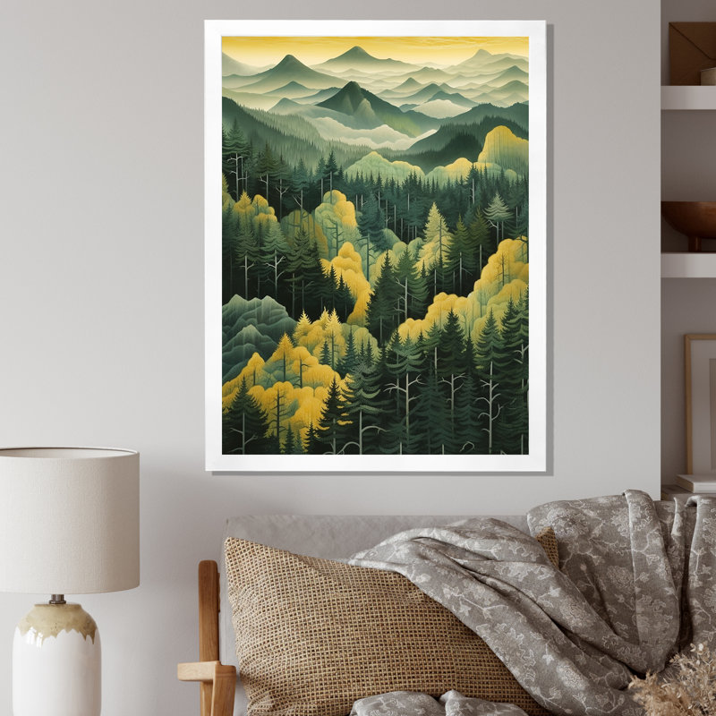 «Green Vision Valley Majestic Mountain Forest I», reproduction sur toile, H 32 po x l 16 po x P 1 po, Cadre photo blanc