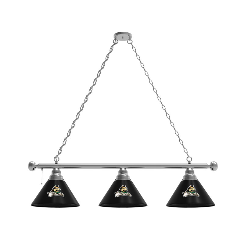 3 - Light Pool Table Lights Pendant, Chrome, Wright State Raiders